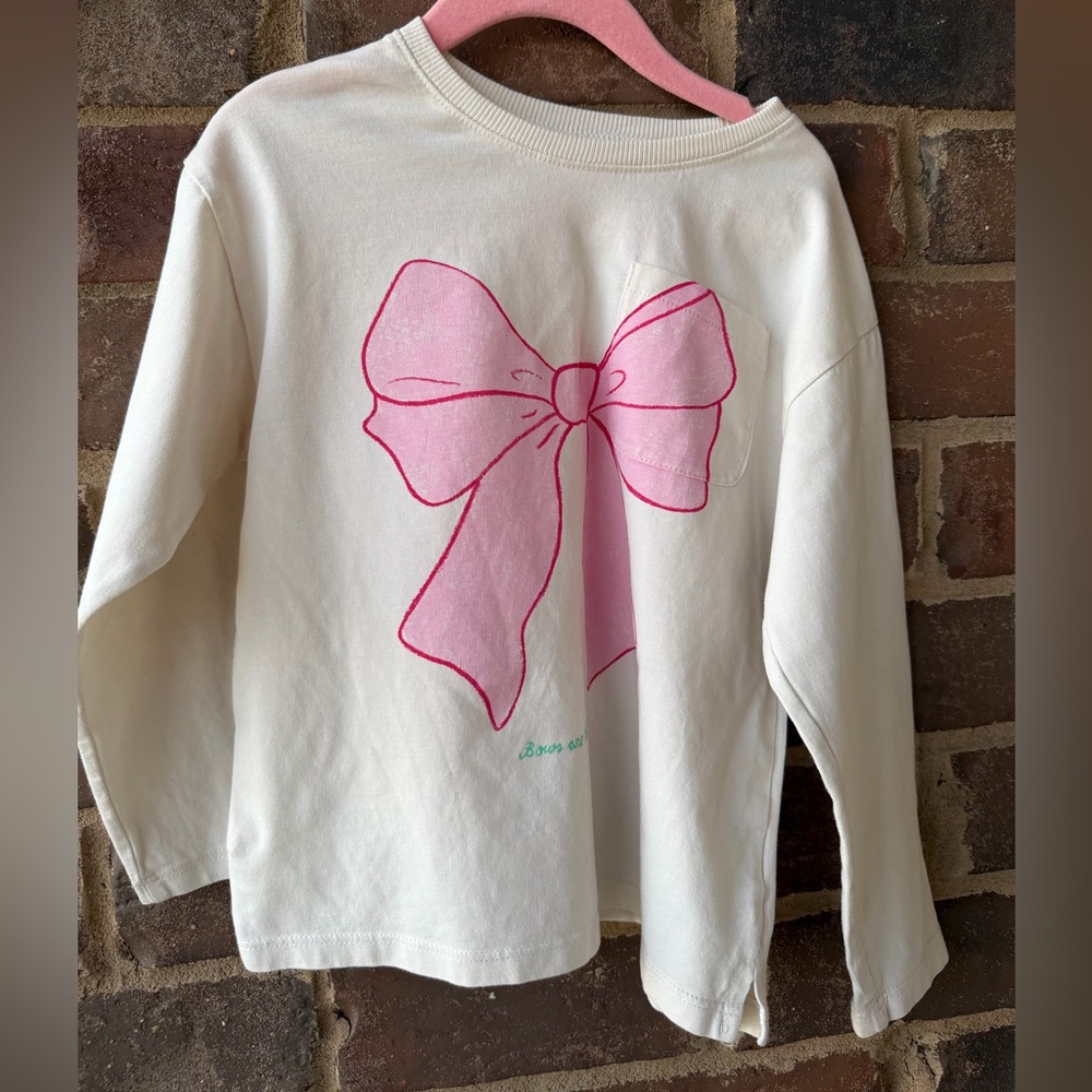 Zara Kids Cream Long Sleeve Tee with Pink Bow